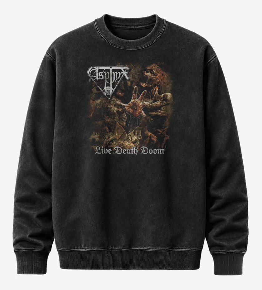 Poleron Polo Acid Wash Negro de Asphyx Live Death Doom