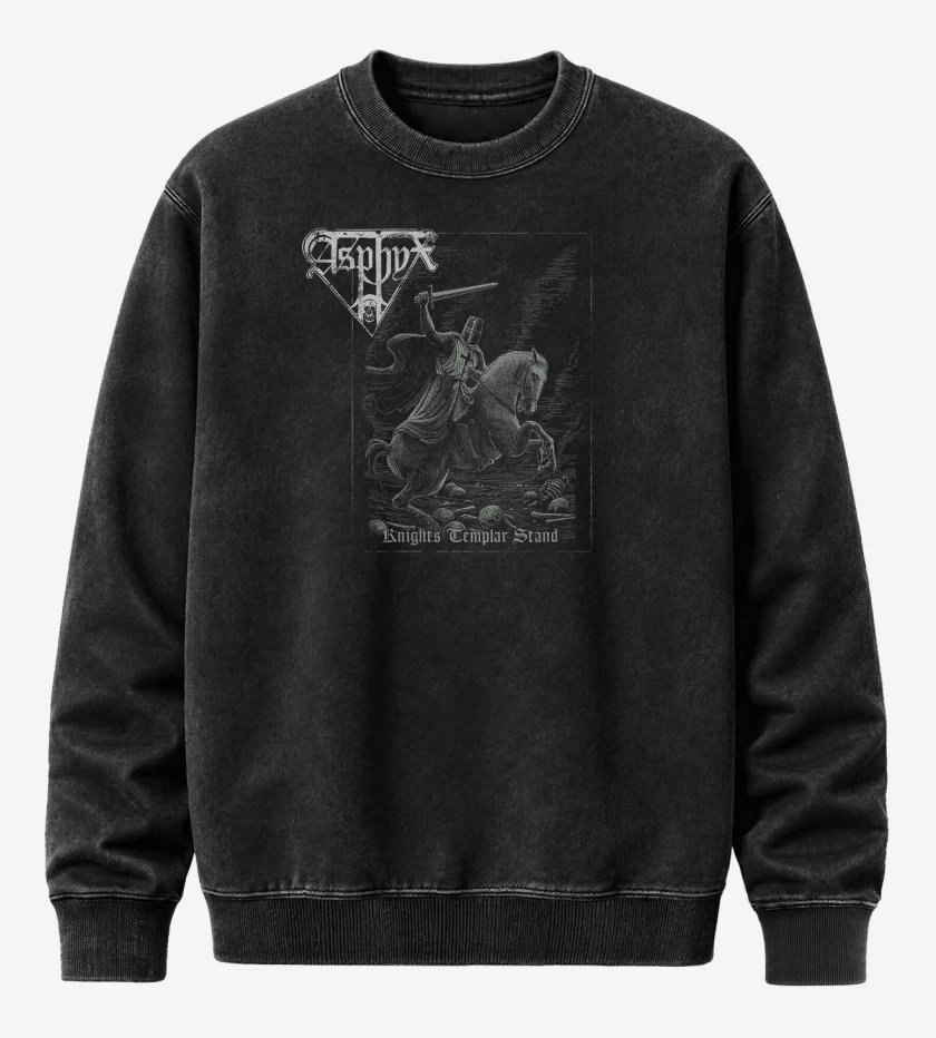 Poleron Polo Acid Wash Negro de Asphyx Knights Templar Stand