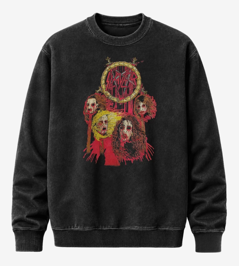 Poleron Polo Acid Wash Negro de Slayer Band Heads