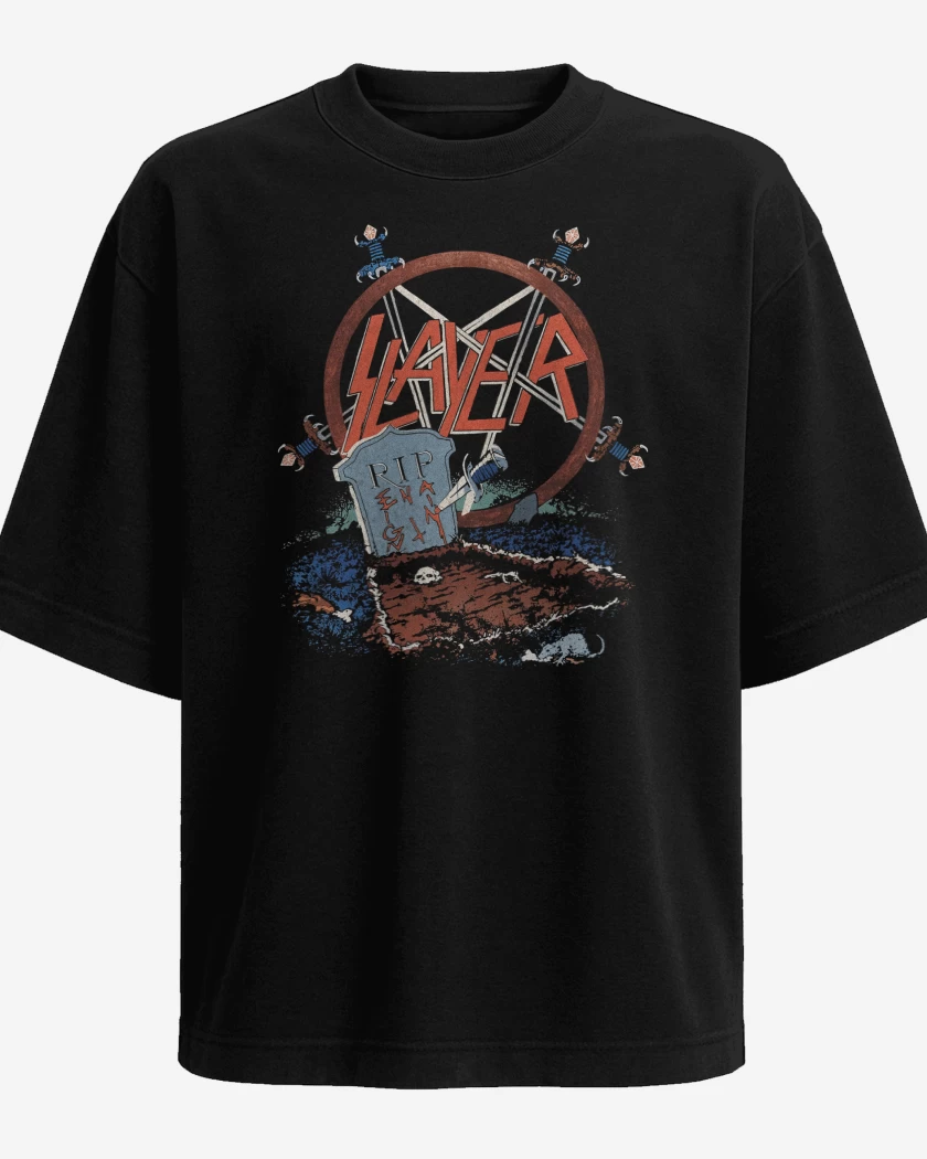 Polera Oversize Negro de Slayer Rest in Pain