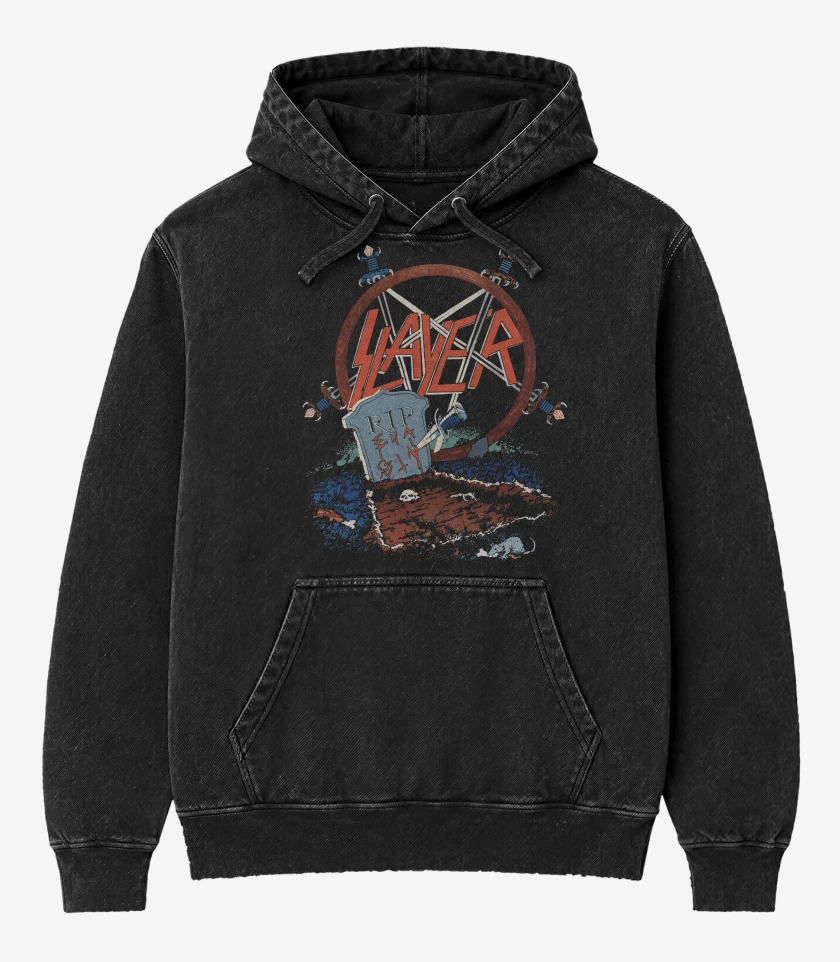 Poleron Canguro Acid Wash Negro de Slayer Rest in Pain