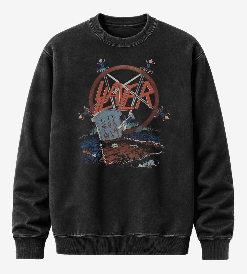 Poleron Polo Acid Wash Negro de Slayer Rest in Pain