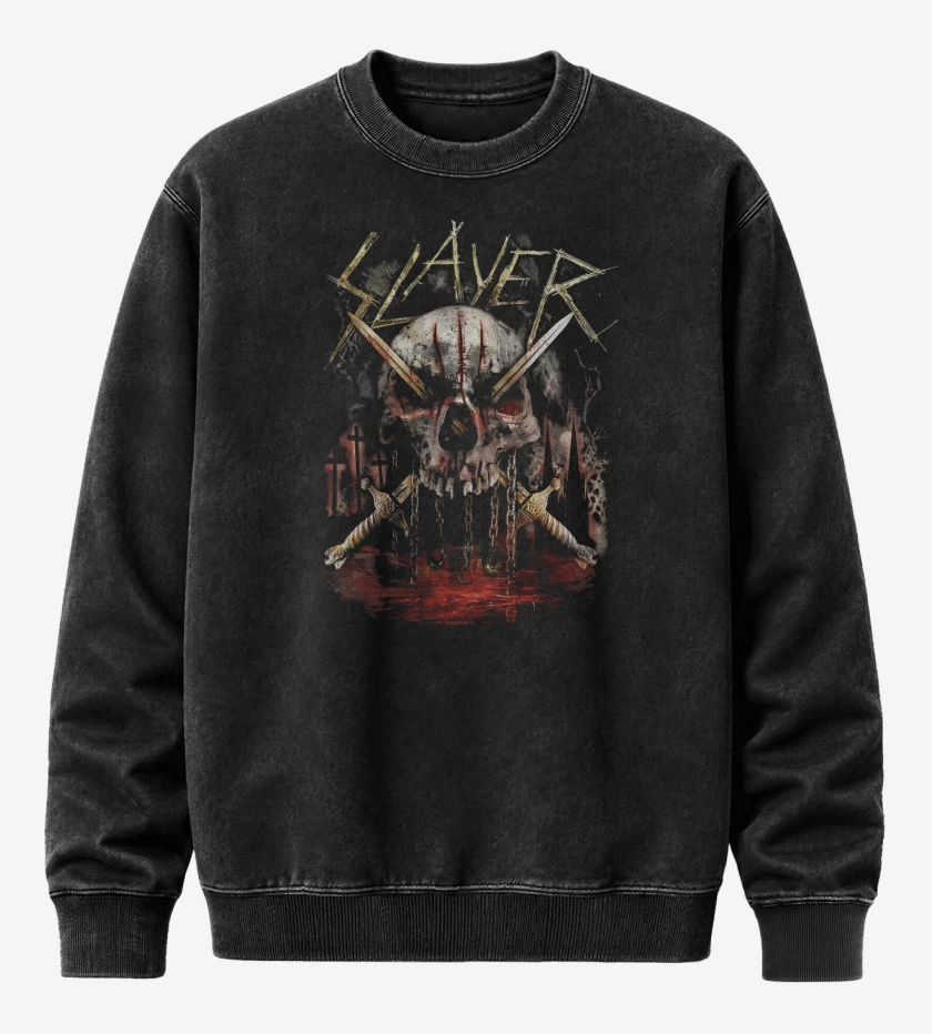Poleron Polo Acid Wash Negro de Slayer Calavera 