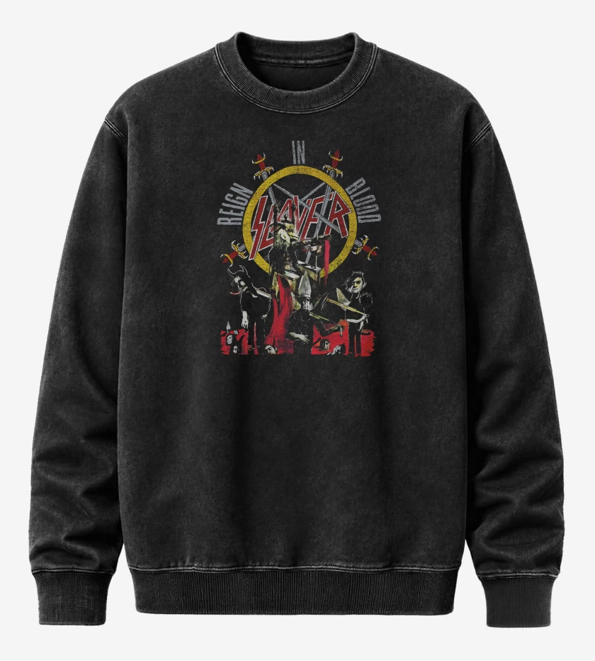 Poleron Polo Acid Wash Negro de Slayer Reign In