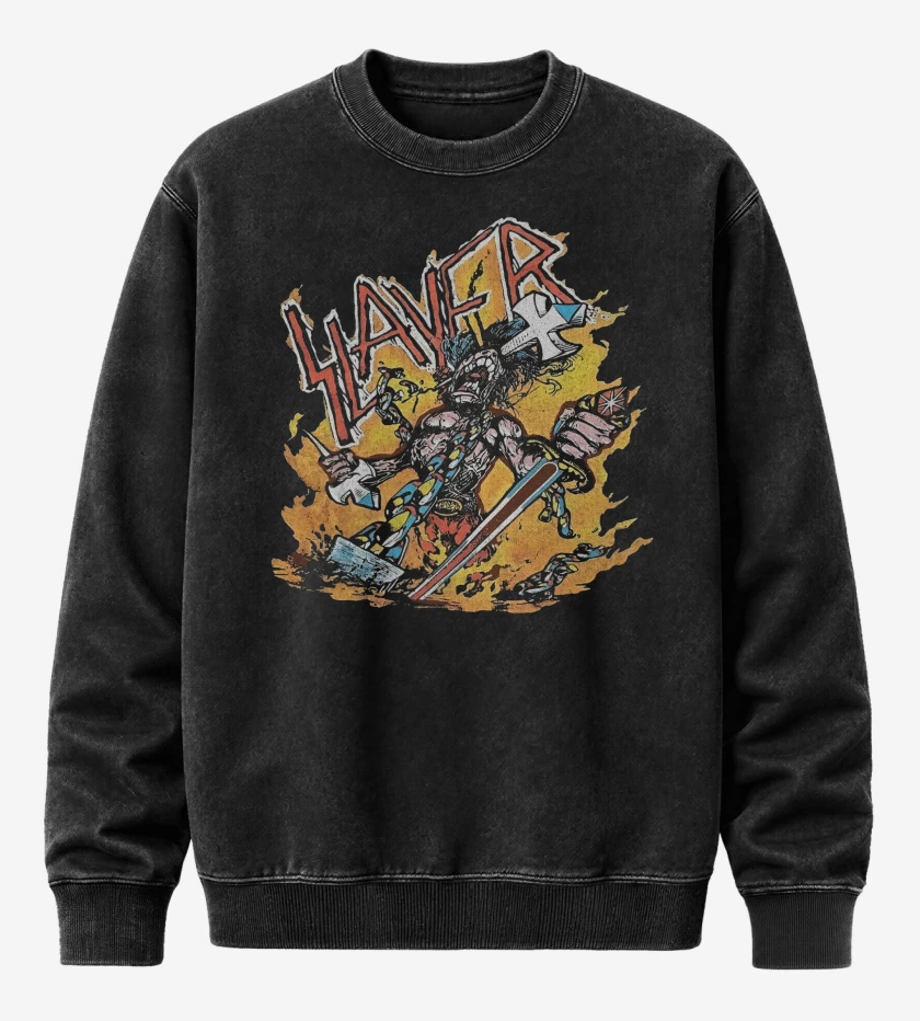 Poleron Polo Acid Wash Negro de Slayer Vintage 