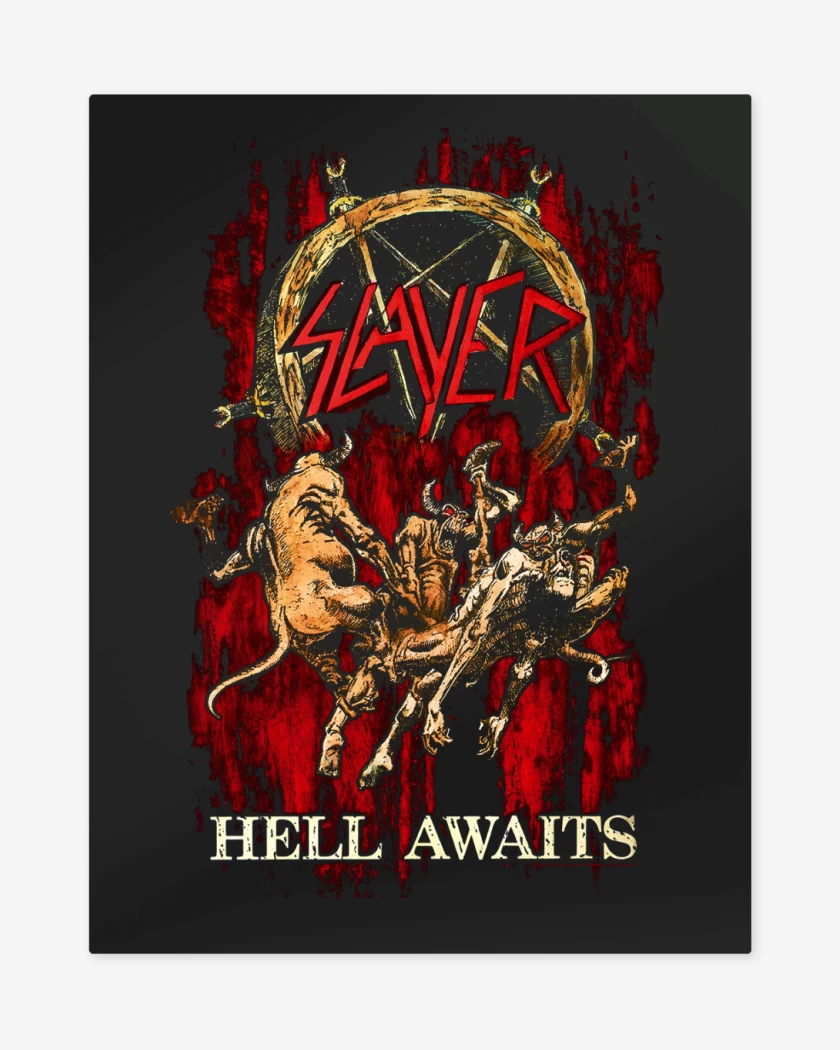 Print metalico Negro de Slayer Hell Awaits 