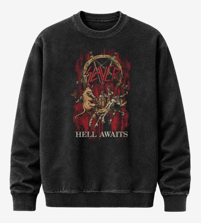 Poleron Polo Acid Wash Negro de Slayer Hell Awaits 