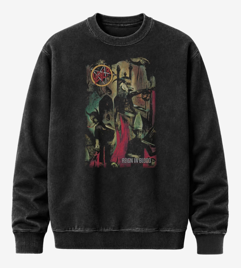 Poleron Polo Acid Wash Negro de Slayer Reign In Blood