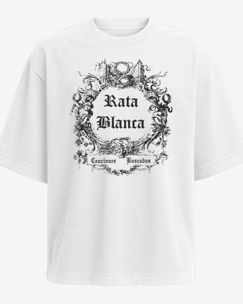 Polera Oversize Blanco de Rata Blanca Canciones Buscadas N