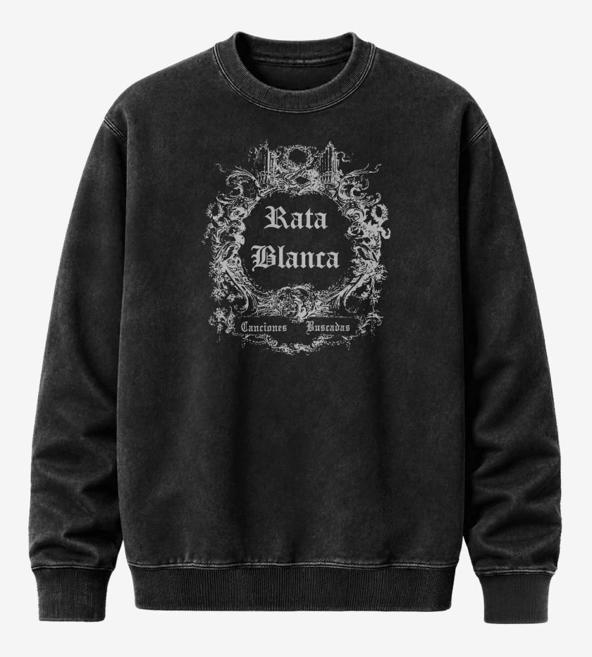 Poleron Polo Acid Wash Negro de Canciones Buscadas Rata Blanca