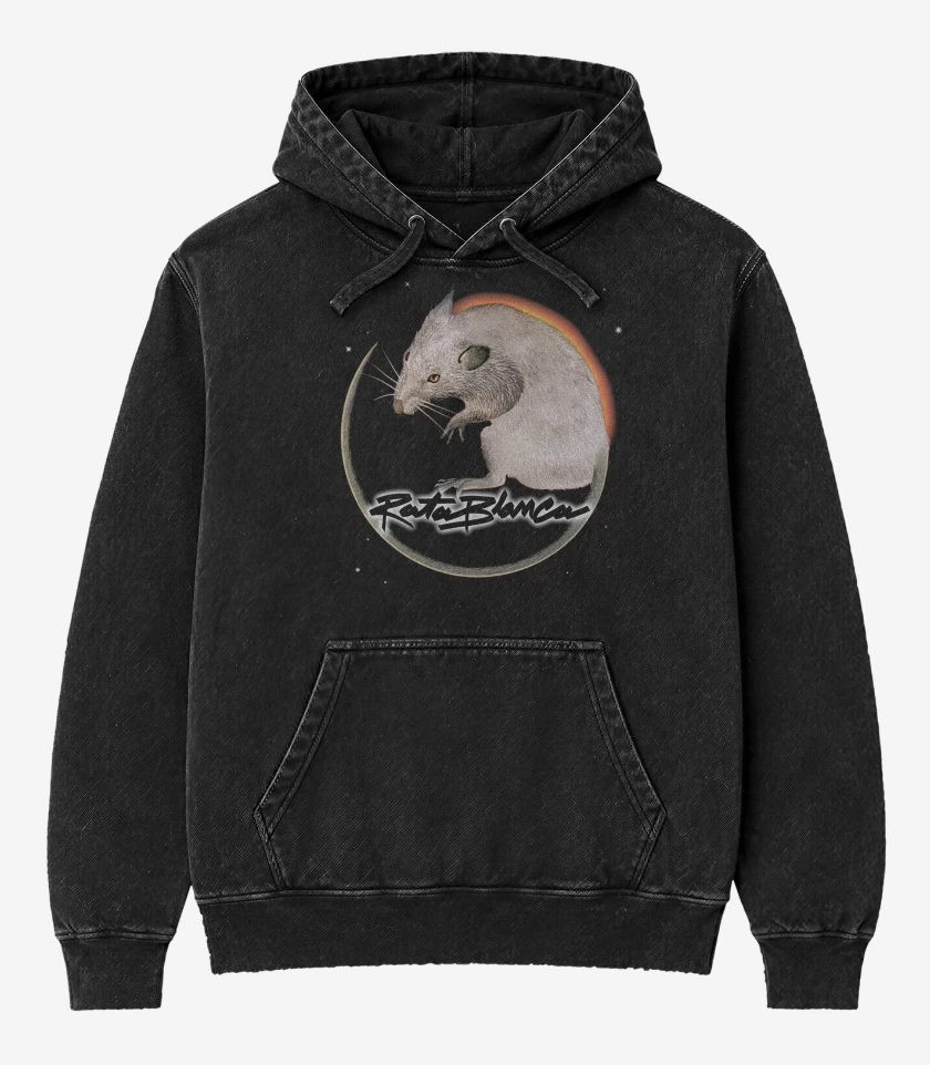 Poleron Canguro Acid Wash Negro de Rata Blanca