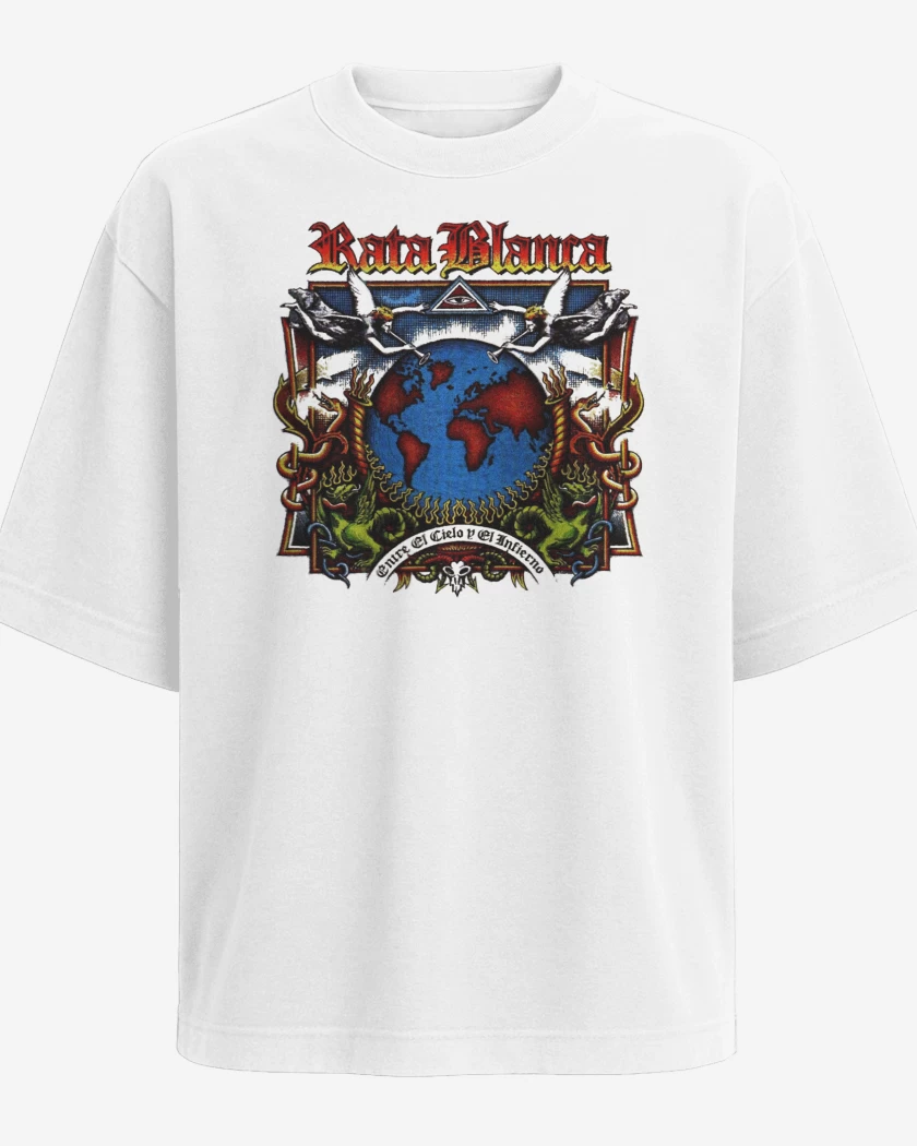 Polera Oversize Blanco de Rata Blanca Entre el Cielo y el Infierno