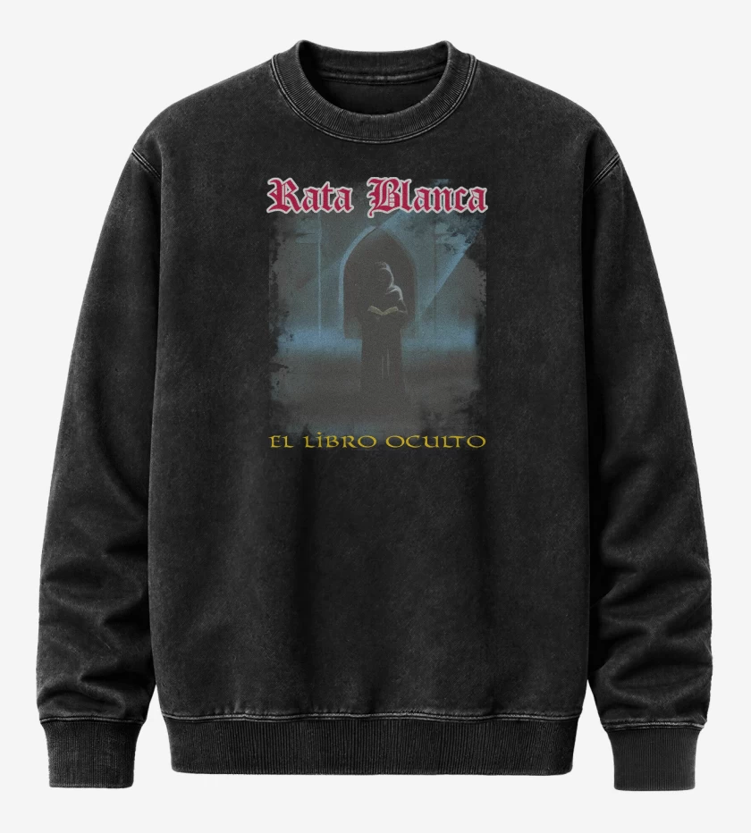 Poleron Polo Acid Wash Negro de Rata Blanca El Libro Oculto