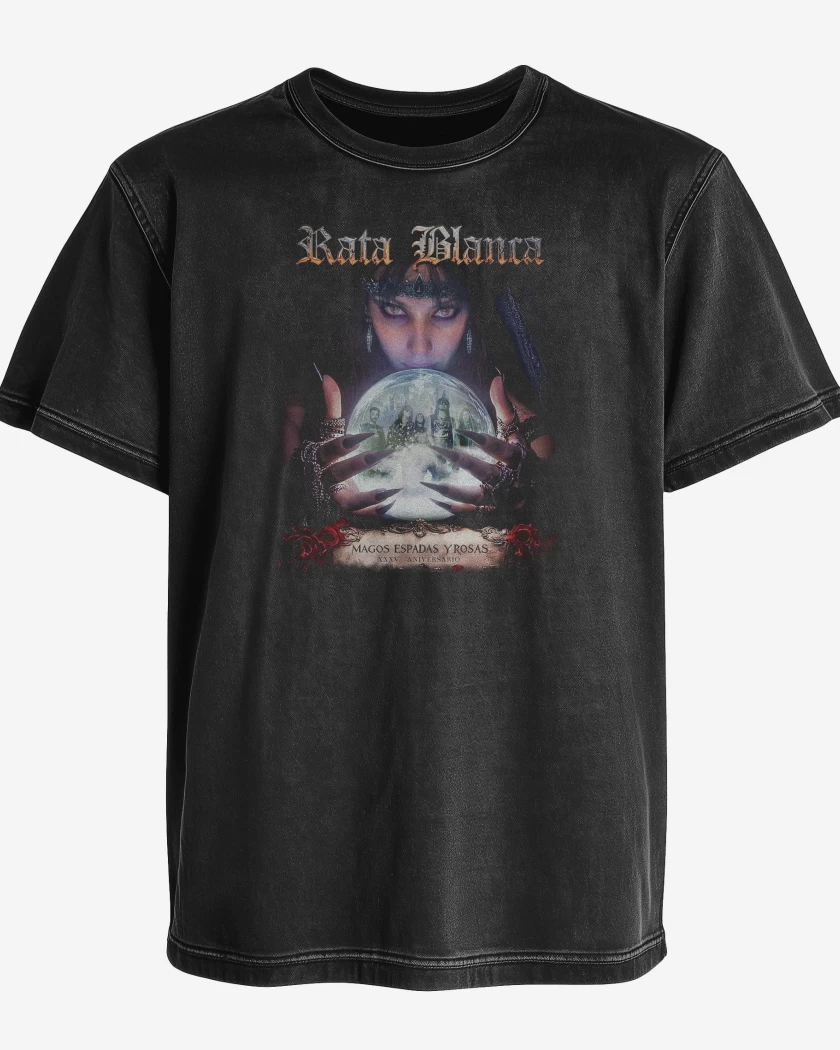 Polera desgastada Rata Blanca Mago y Espadas