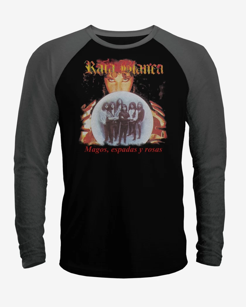 Polera Raglan Rata Blanca Mago Espadas y Rosas