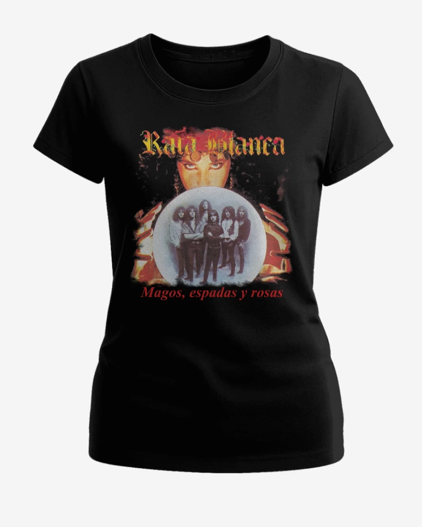 Polera de Mujer Rata Blanca Mago Espadas y Rosas