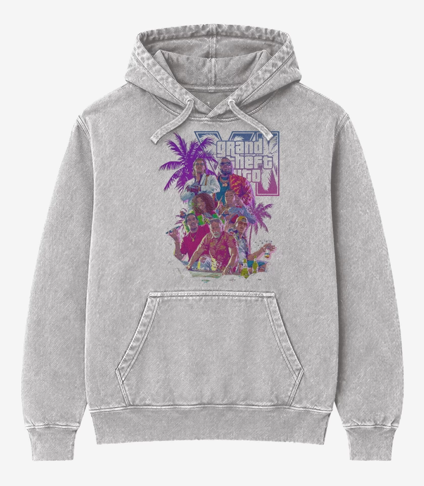 Poleron Canguro Acid Wash Gris Melange de Grand Theft Auto 6 2026