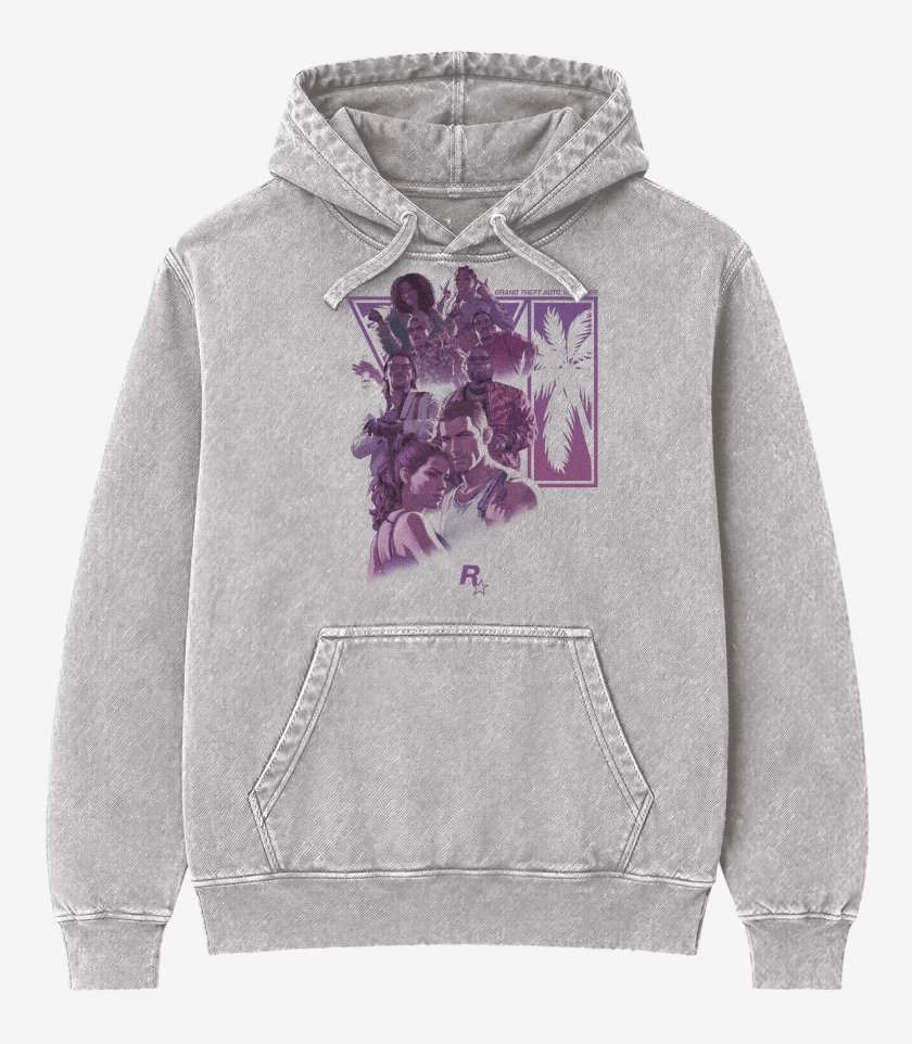 Poleron Canguro Acid Wash Gris Melange de Grand Theft Auto VI R