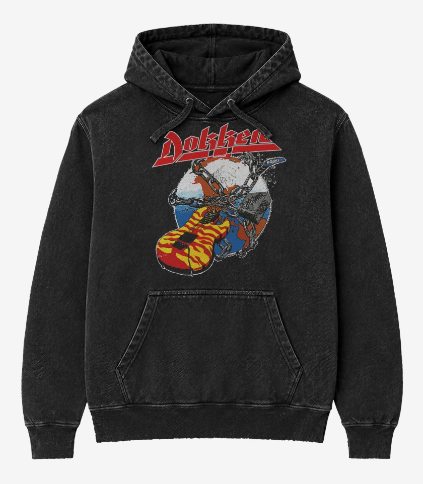 Poleron Canguro Acid Wash Negro de Rokken with Dokken