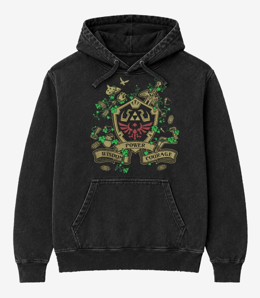 Poleron Canguro Acid Wash Negro de Power wisdom courage v2