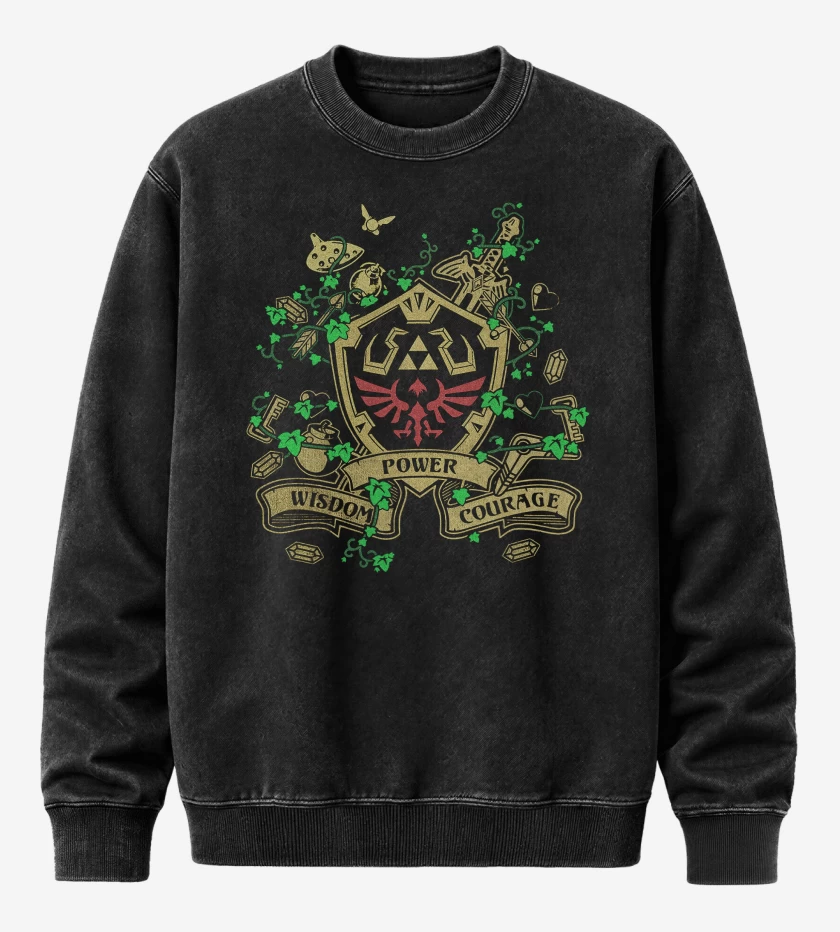 Poleron Polo Acid Wash Negro de Power wisdom courage v2
