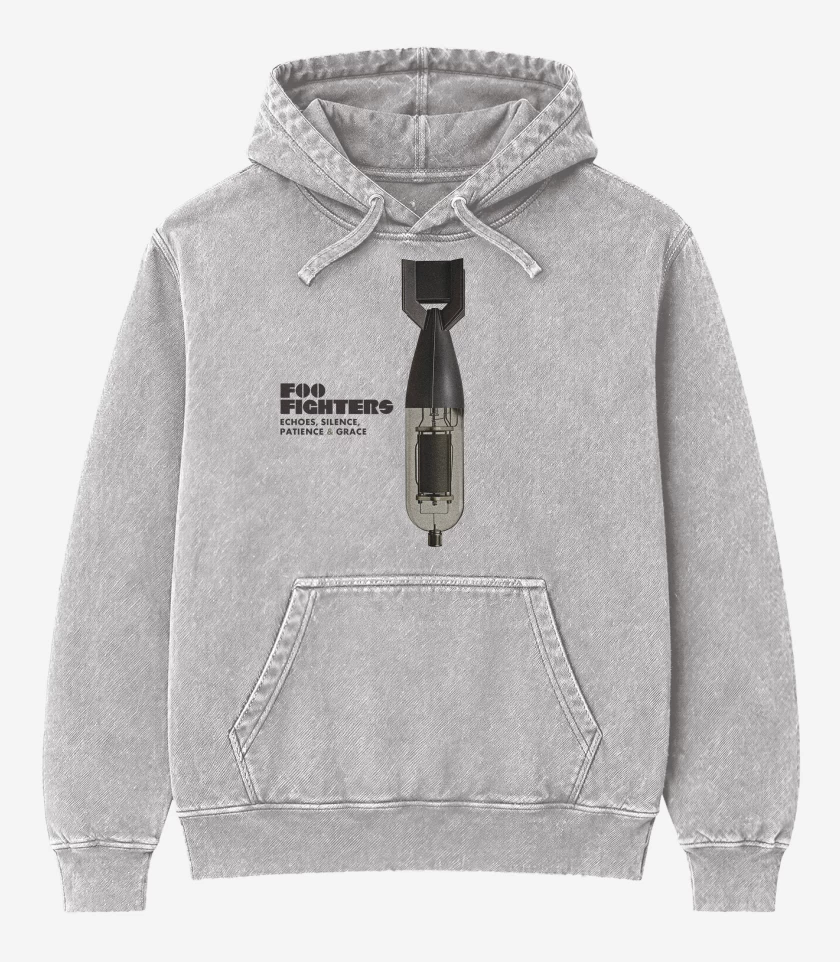 Poleron Canguro Acid Wash Gris Melange de Foo Fighters E, S, P & G