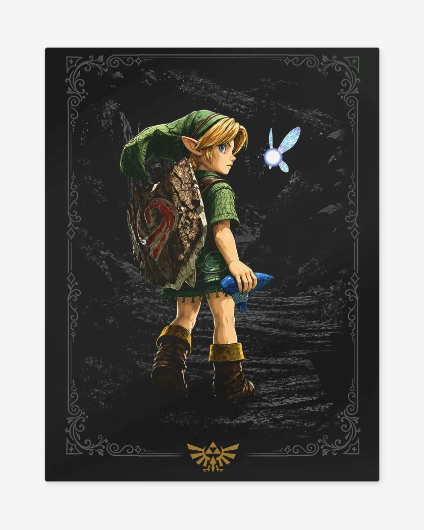 Print metalico Negro de Young link ocarina switch 2