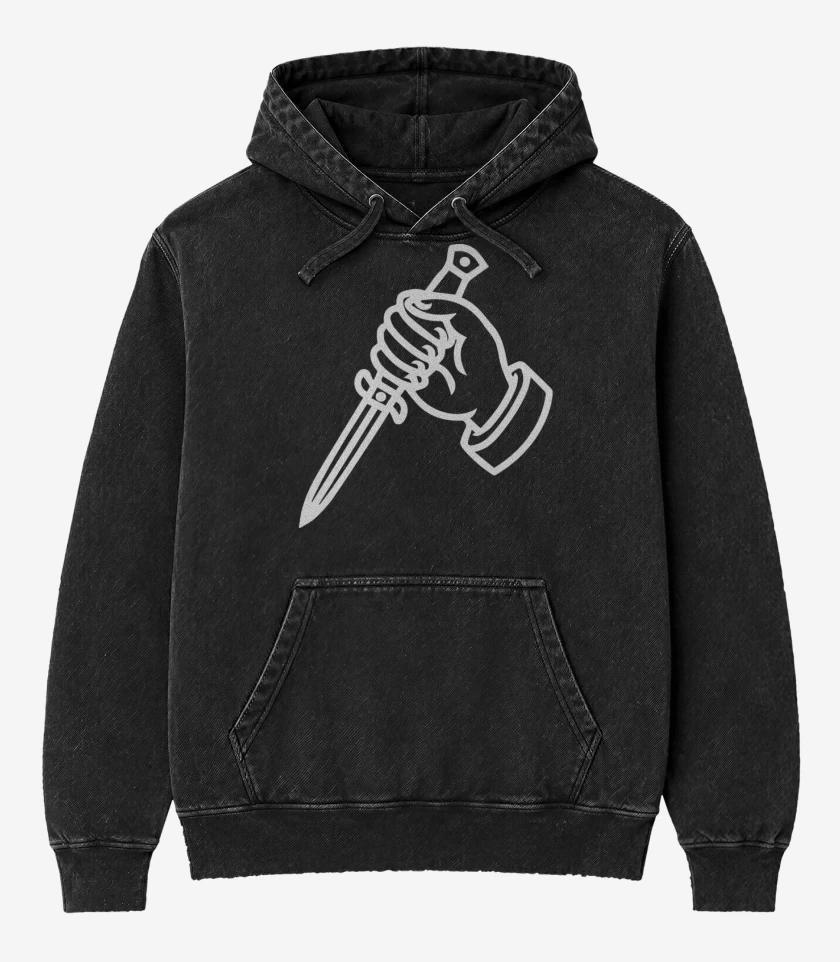 Poleron Canguro Acid Wash Negro de Puñal