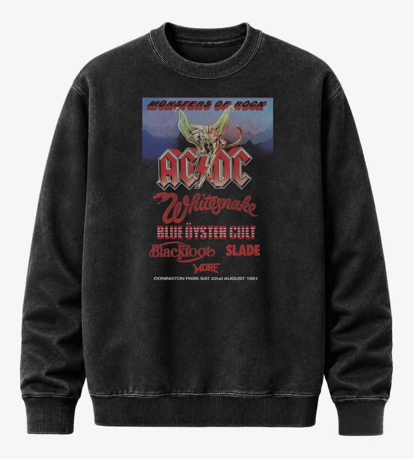 Poleron Polo Acid Wash Negro de Monster of Rock