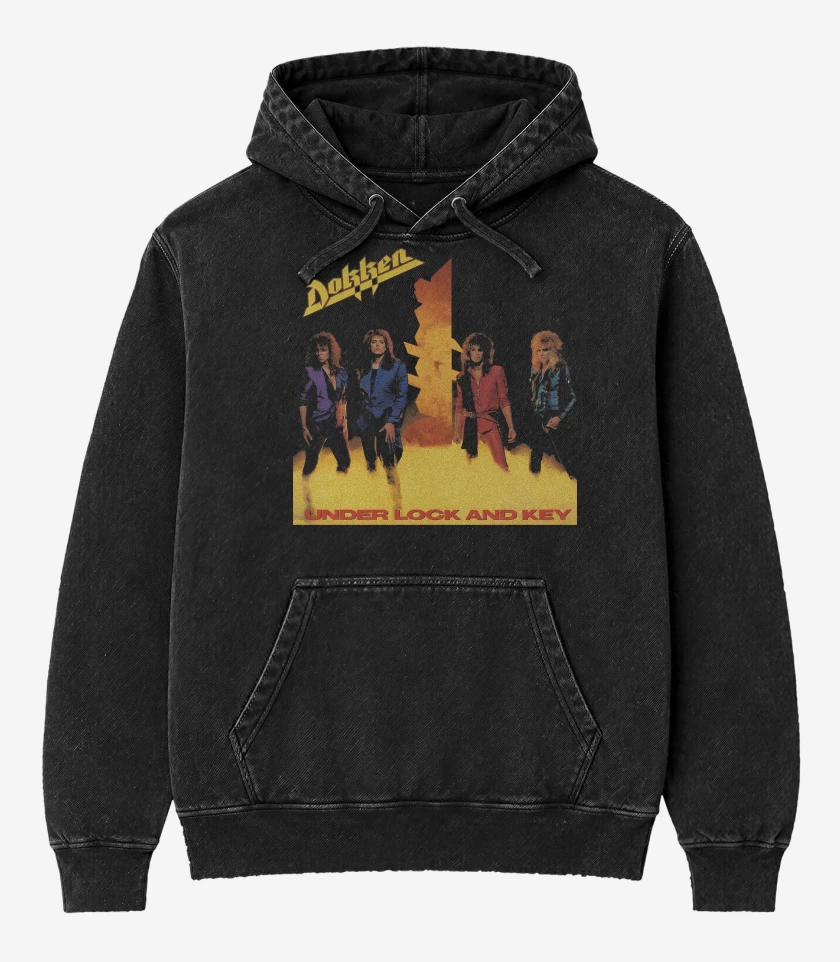 Poleron Canguro Acid Wash Negro de Dokken Under Lock and Key