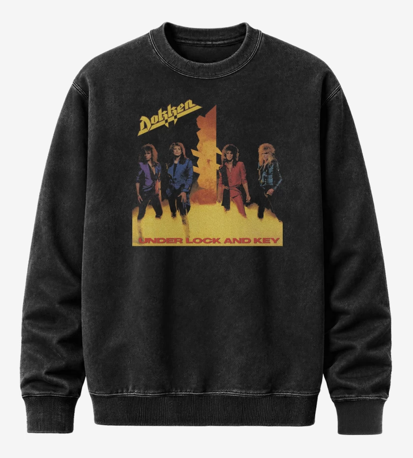 Poleron Polo Acid Wash Negro de Dokken Under Lock and Key