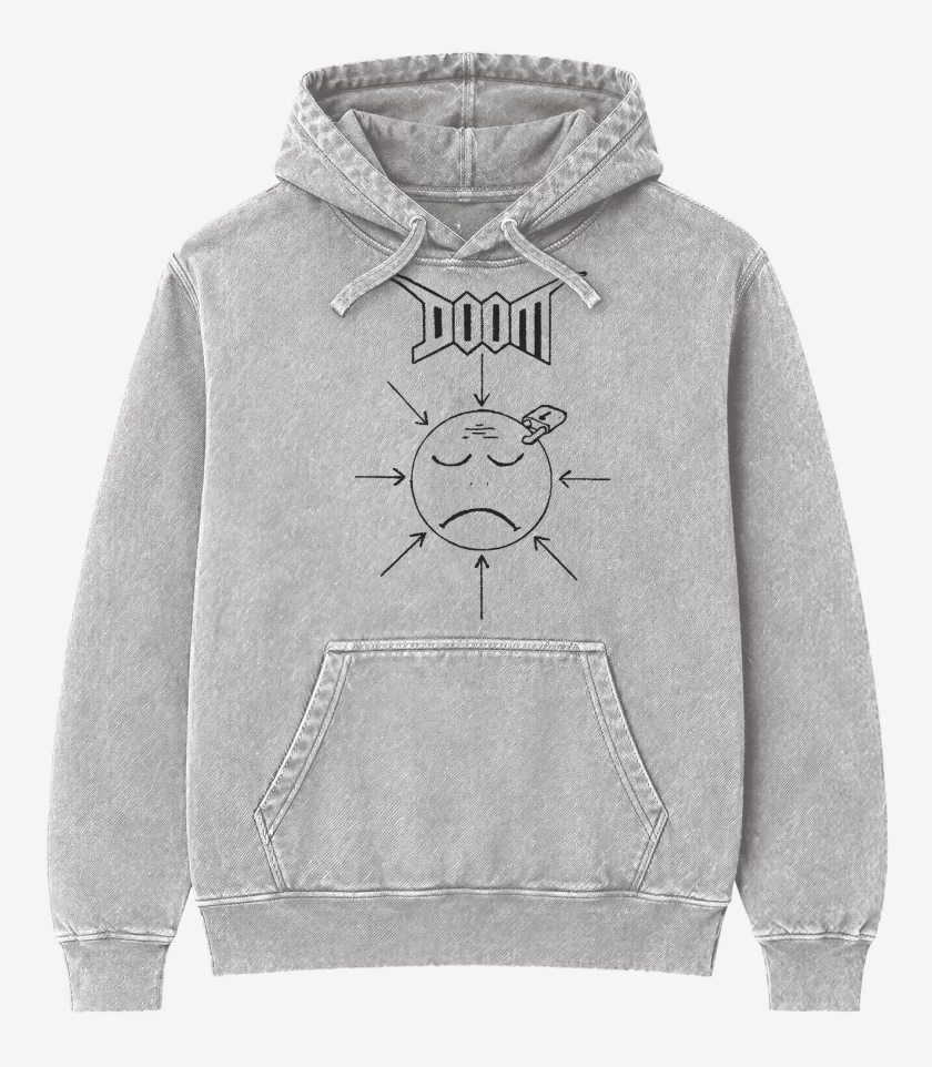 Poleron Canguro Acid Wash Gris Melange de Doom Unhappy