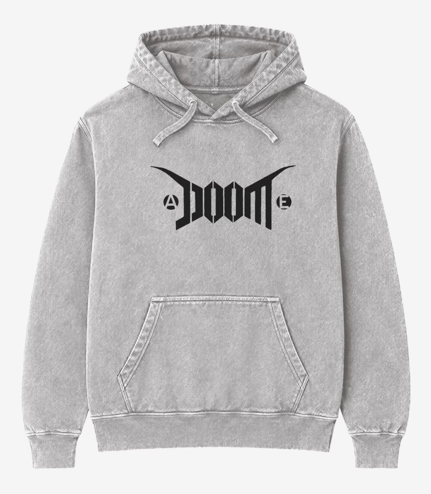 Poleron Canguro Acid Wash Gris Melange de Doom Logo I