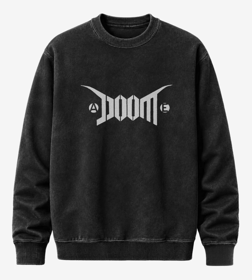Poleron Polo Acid Wash Negro de Doom Logo I B