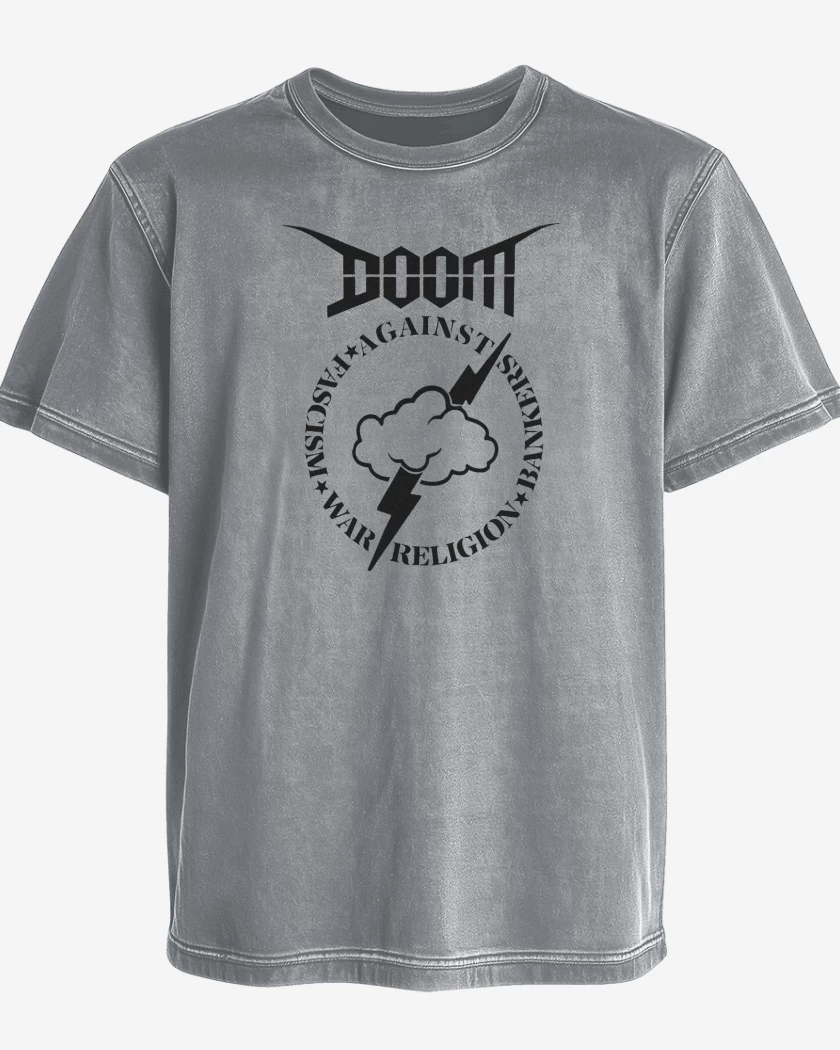 Polera desgastada Gris Melange de Doom Against