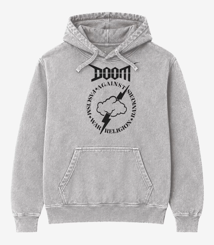 Poleron Canguro Acid Wash Gris Melange de Doom Against