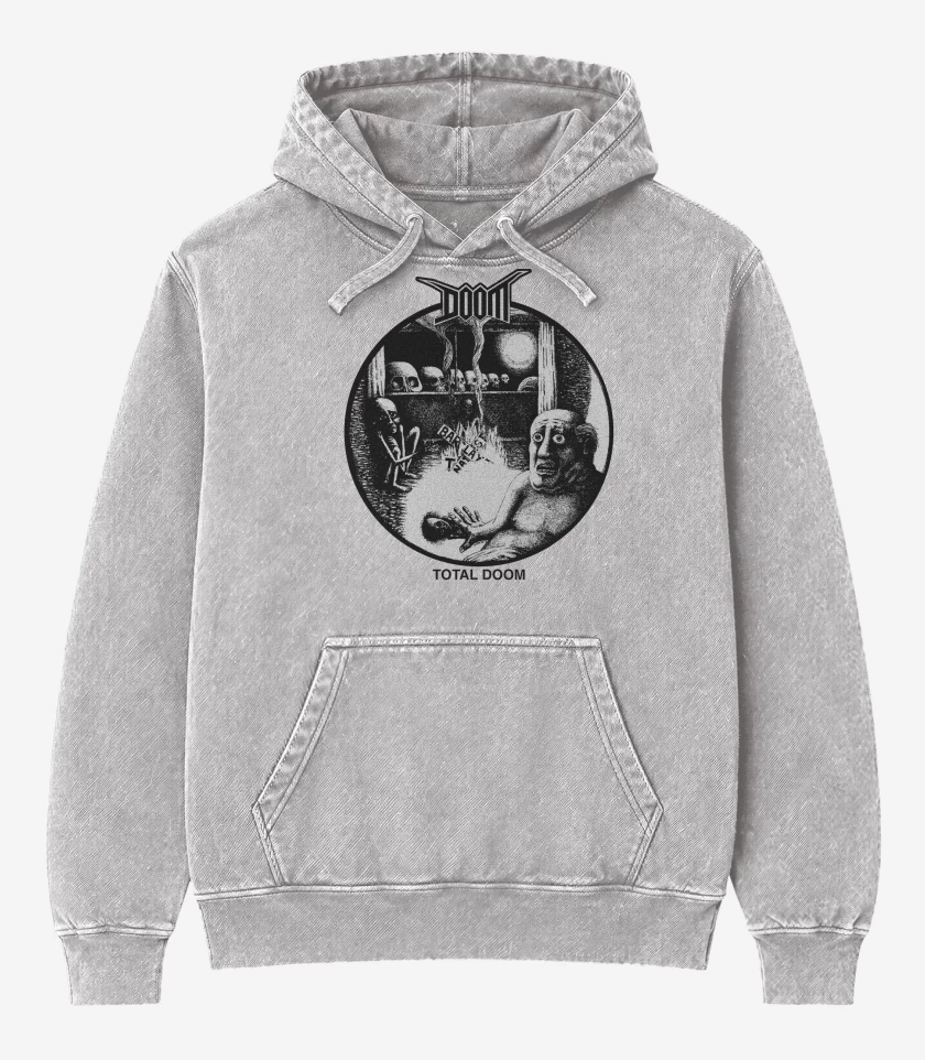 Poleron Canguro Acid Wash Gris Melange de Doom Total Doom N