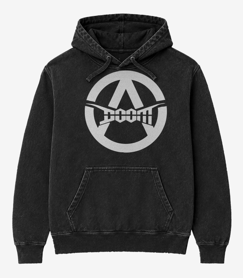 Poleron Canguro Acid Wash Negro de Doom A