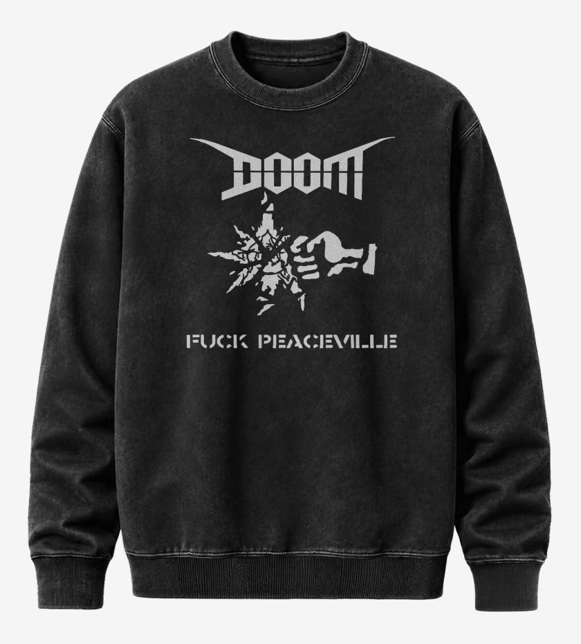 Poleron Polo Acid Wash Negro de Doom Fuck Peaceville