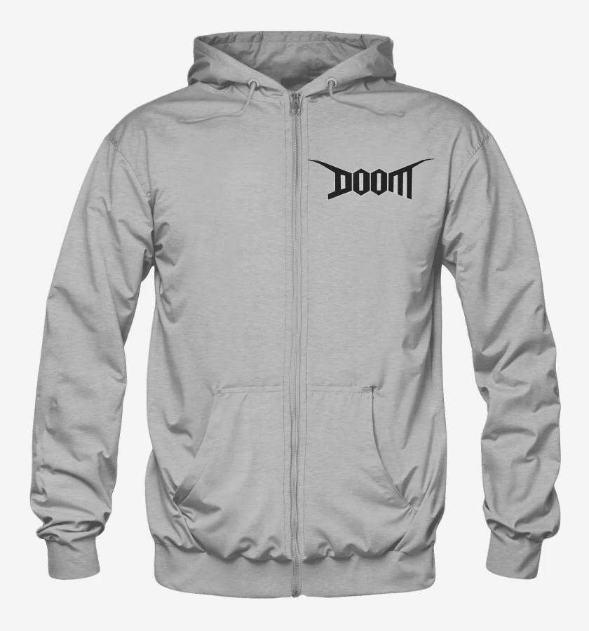 Poleron Canguro con cierre Gris Melange de Doom Logo