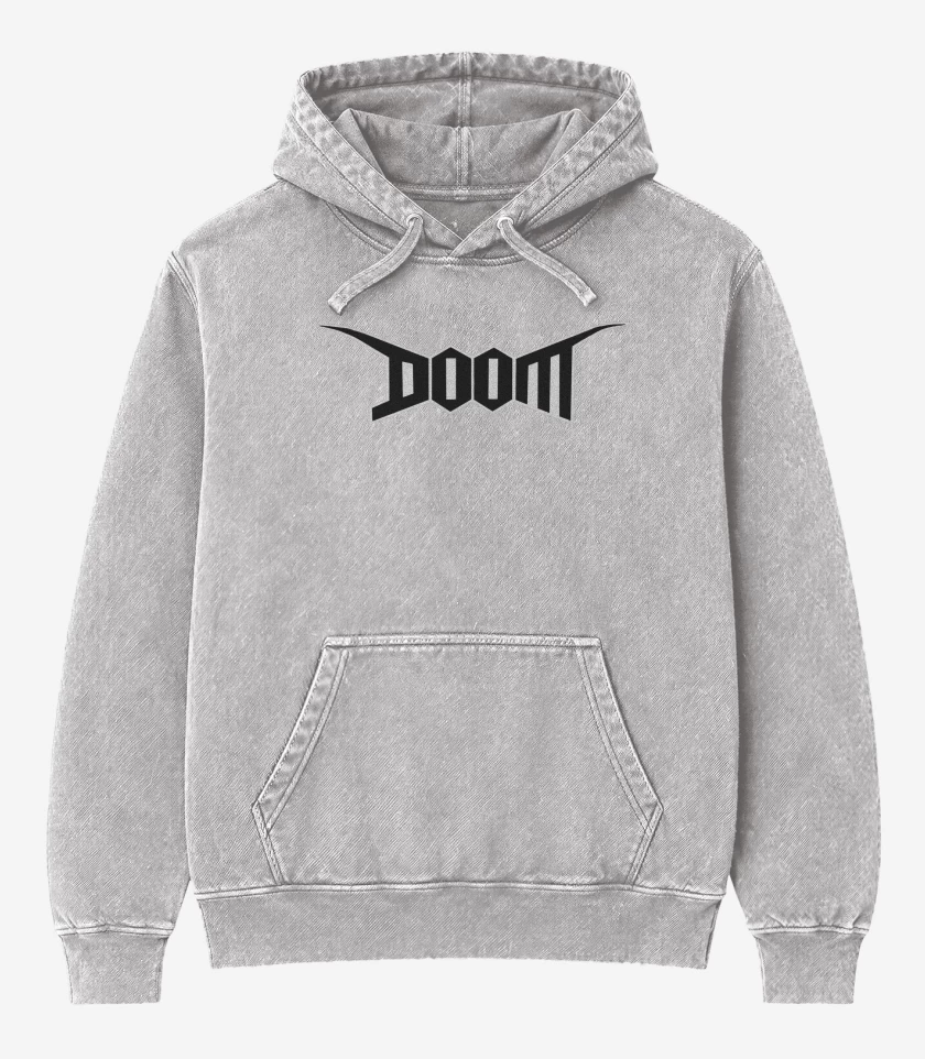 Poleron Canguro Acid Wash Gris Melange de Doom Logo
