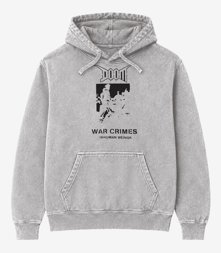 Poleron Canguro Acid Wash Gris Melange de Doom War Crimes N