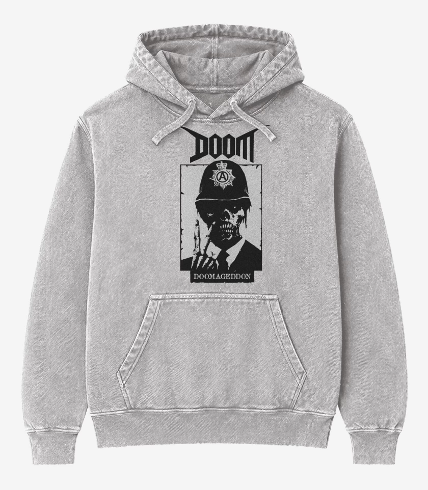Poleron Canguro Acid Wash Gris Melange de Doom Doomageddon N