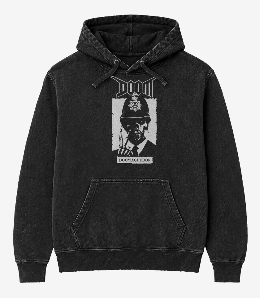 Poleron Canguro Acid Wash Negro de Doom Doomageddon