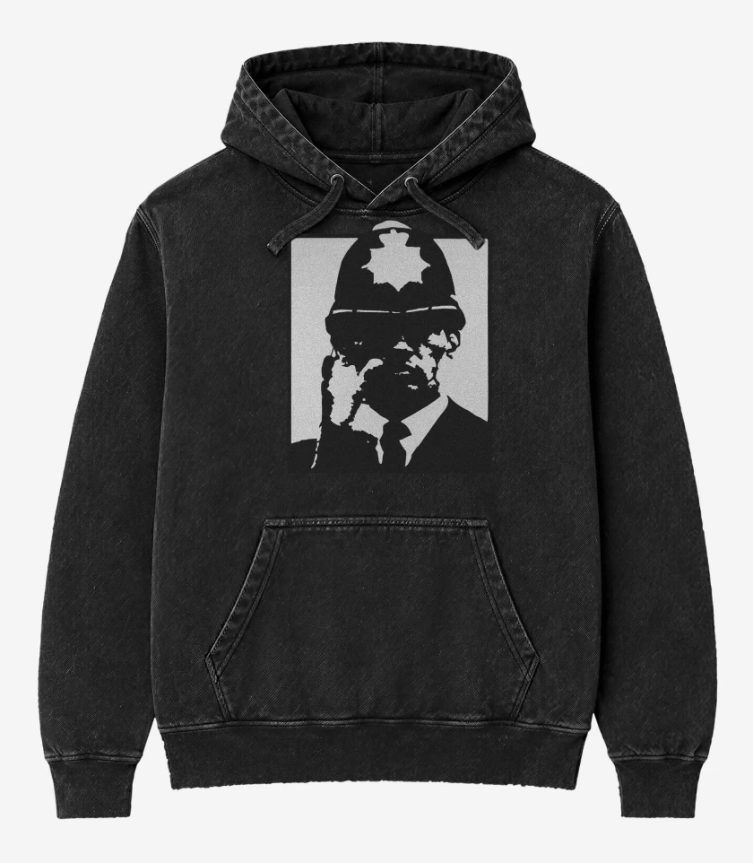 Poleron Canguro Acid Wash Negro de Police Bastard Doom