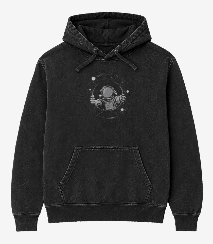 Poleron Canguro Acid Wash Negro de Astronauta 9