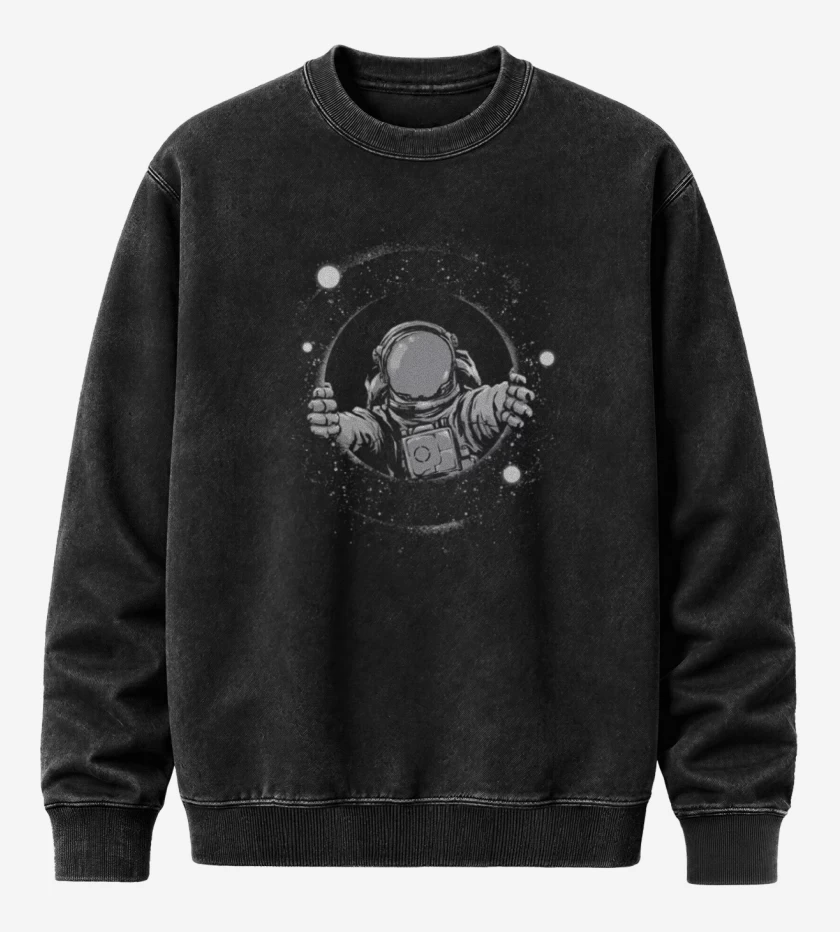 Poleron Polo Acid Wash Negro de Astronauta 9