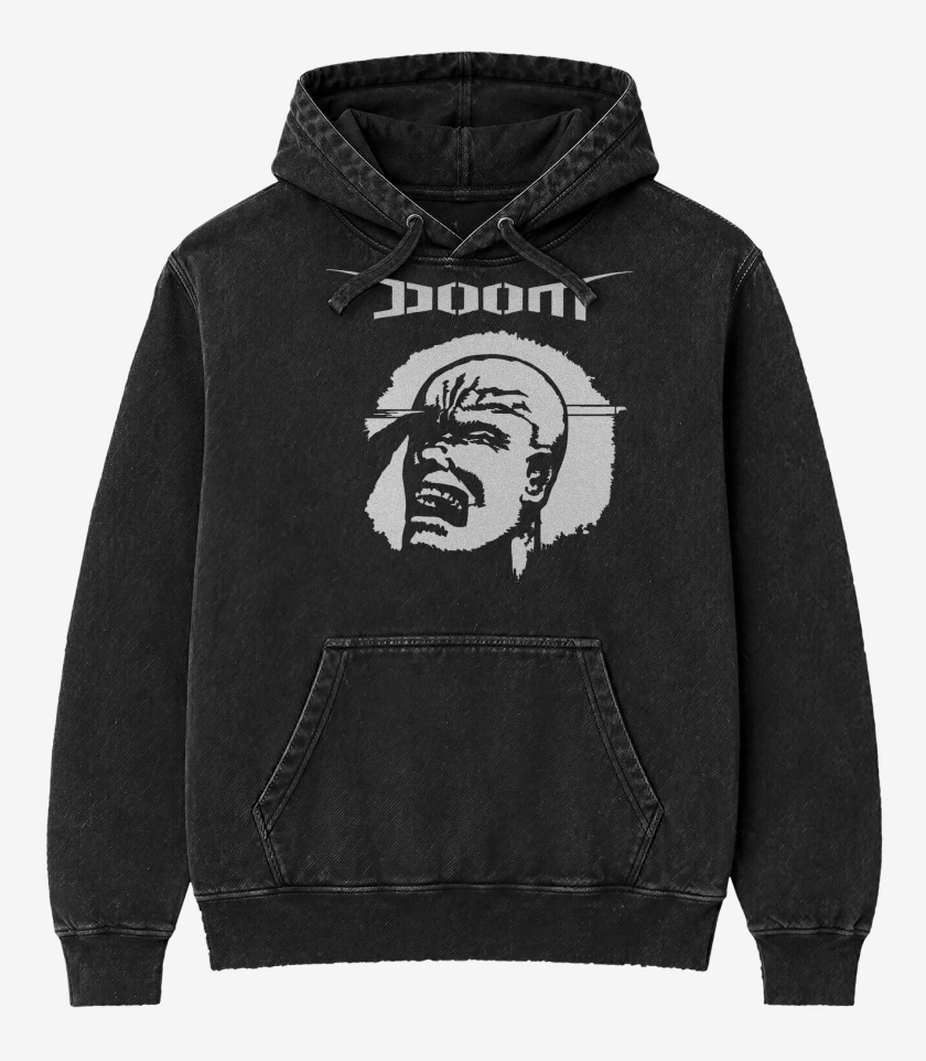 Poleron Canguro Acid Wash Negro de Doom The Greatest Inv
