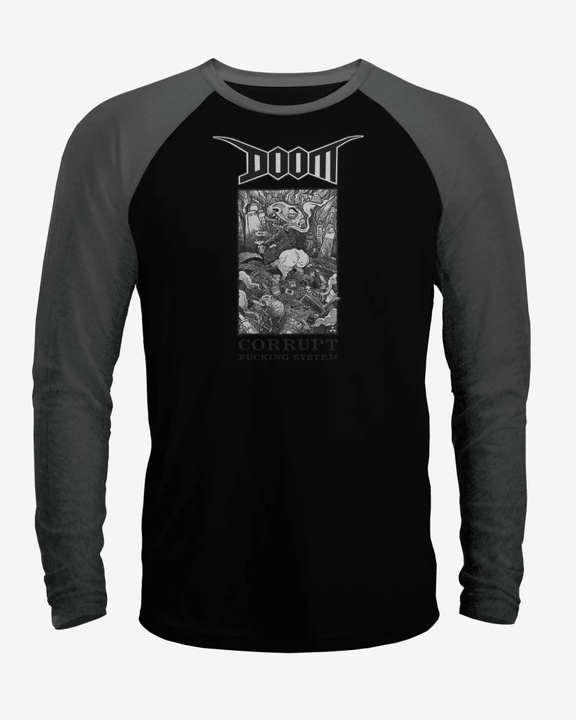 Polera Raglan Corrupt Fucking System Doom