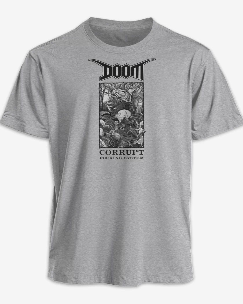 Polera premium Gris Melange de Corrupt Fucking System Doom